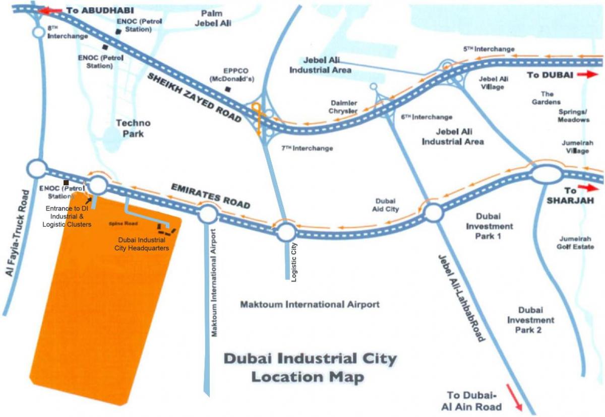 карта на Дубаи индустриски град